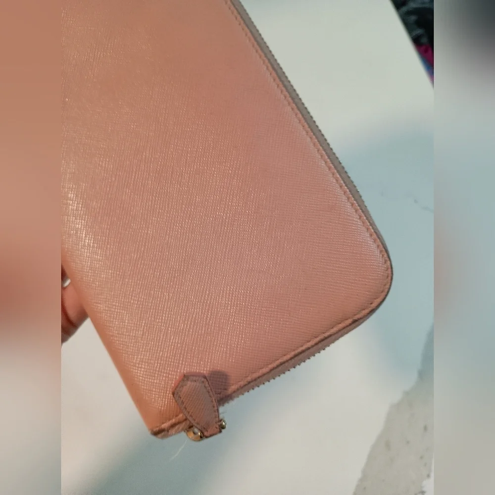 Prada Wallet Light Pink Lampo Saffiano Leather Ribbon Bow Zip Around